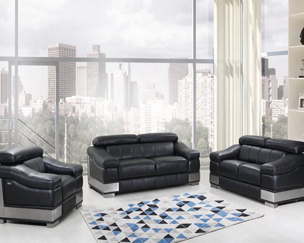 SALON CUIR 6 PLACES S-415 COULEUR A90 NOIR