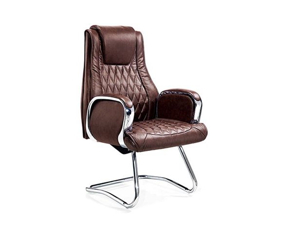 FAUTEUIL VISITEUR DOSSIER HAUT YS1207C EN PU MARRON C54 PIED CHROME