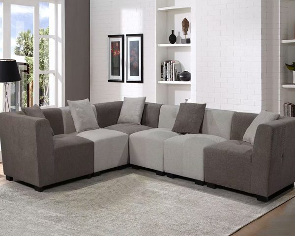 SALON TISSU 6 PLACES ANGLE V-313 COULEUR BELFAST GRIS 39/BEIGE 23