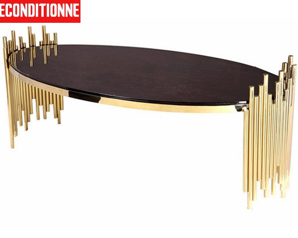 TABLE BASSE REF TD-3 120X60X4 EN VERRE NOIR /DOREE RECONDITIONNEE