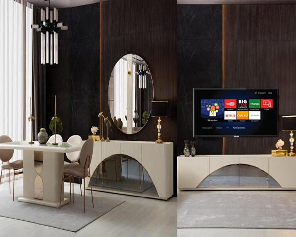 TABLE TV DIAMOND BEIGE MARRON+BUFFET+TABLE A MANGER 6 PLACES