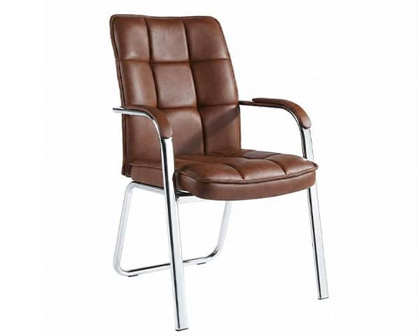 CHAISE VISITEUR PU B-26 MARRON AVEC ACCOUDOIR