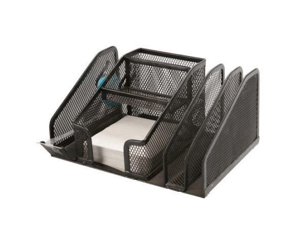 ORGANISEUR DE BUREAU EN METAL 6 Compartiments +DEVIDOIR KF16573 noir