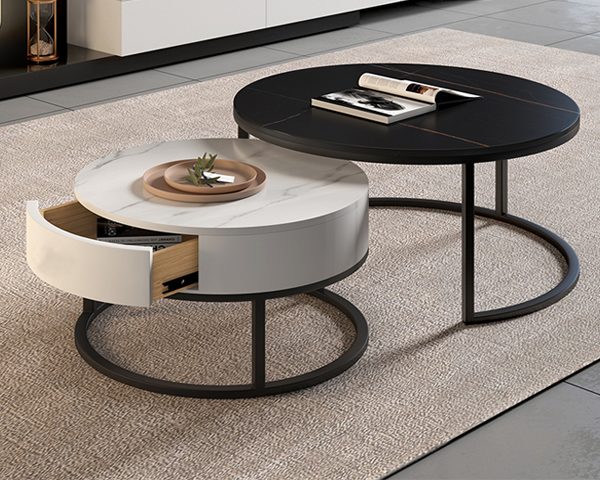 TABLE BASSE MARBRE COMPOSEE A600NOIR/A600 BLANC 80x800 70x70