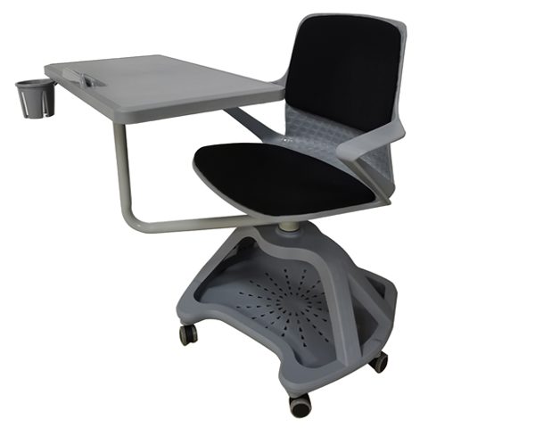 CHAISE ECOLIER AVEC SUPPORT TABLETTE TISSU GRIS/NOIR DX06D+04D+02