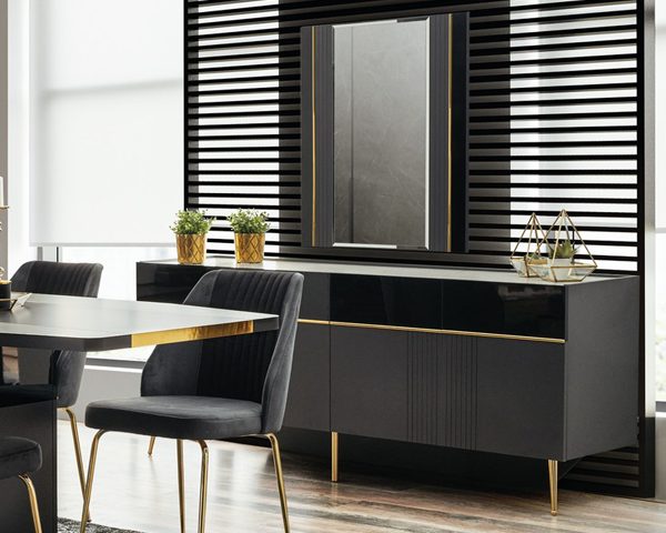 BUFFET+MIRROIR FORLI 1917*858*96 COULEUR NOIR GRIS