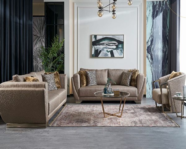 SALON TISSU 8 PLACES (3+3+1+1) VALS COULEUR MARRON DORRE