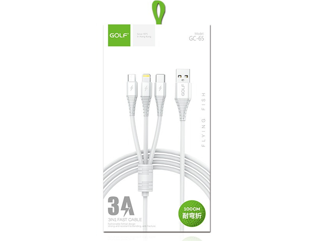 CABLE CHARGEUR USB TELEPHONE 3 EN 1 GOLF SPACE GC-65