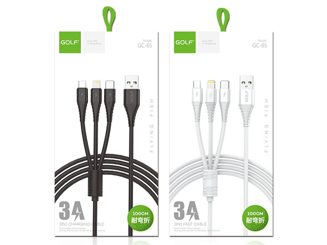 CABLE CHARGEUR USB TELEPHONE 3 EN 1 GOLF SPACE GC-65
