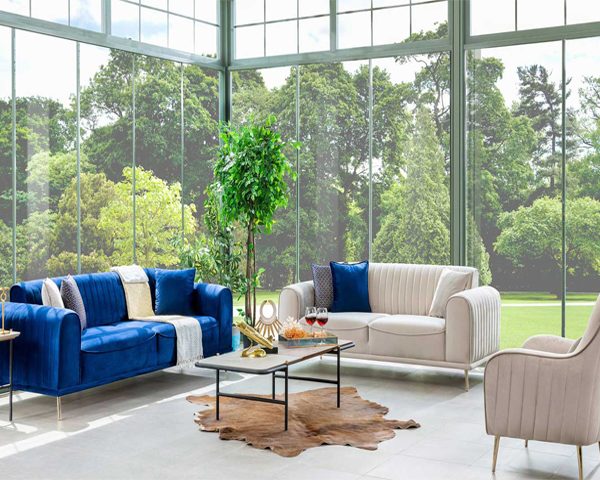 SALON TISSU 6 PLACES VOLETA COULEUR BLEUE G52/ BEIGE G58