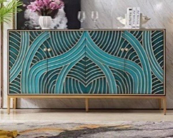 BUFFET SANS MIRROIR M-8138-4ZK 167X47X98 COULEUR BLEU/DOREE