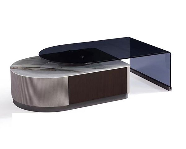 TABLE BASSE EN VERRE REF 3077 1300*700 COULEUR MARRON/BEIGE/NOIR