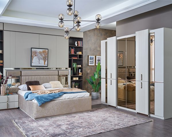 CHAMBRE A COUCHER 180X200 COMPLETE CREA PORTES BATTANTES