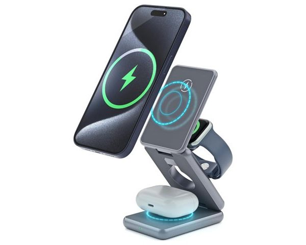STATION DE CHARGE PLIABLE Sans Fil 3-en-1 AACADMAGZOGTM TITANE