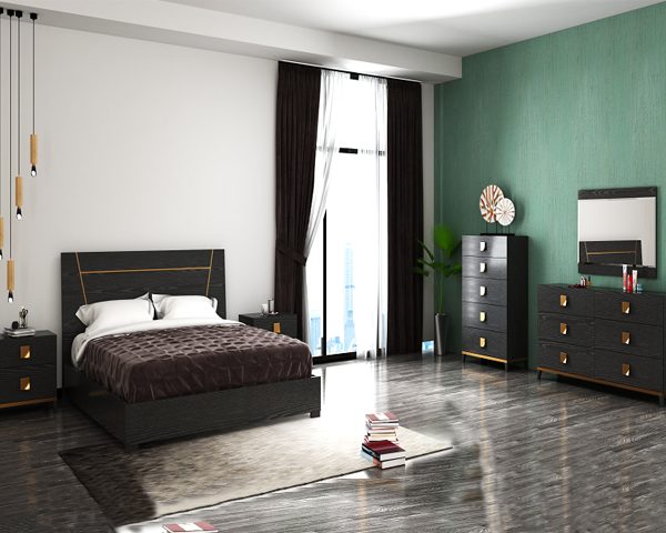 CHAMBRE A COUCHER 180X200 REF 0121 PORTES BATTANTES NOIR/GOLD
