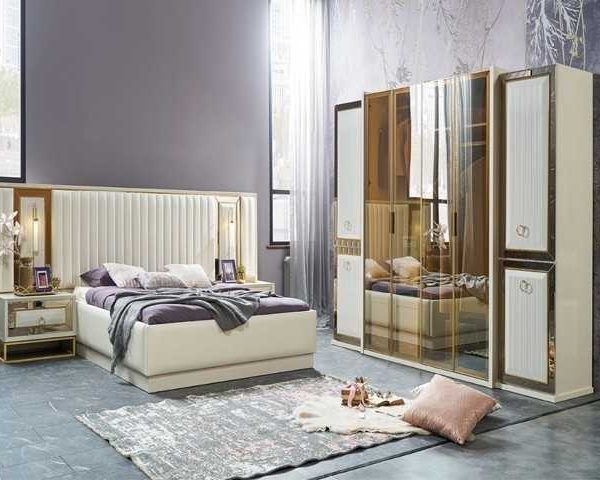 CHAMBRE A COUCHER 180X200 COMPLETE SOFIA PORTES BATTANTES BLANC/GRIS