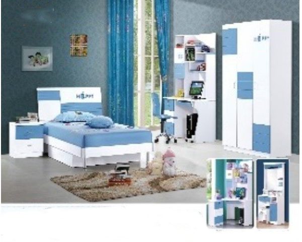CHAMBRE A COUCHER ENFANT COMPLETE 120X190 REF 845 BLEU/BLANC