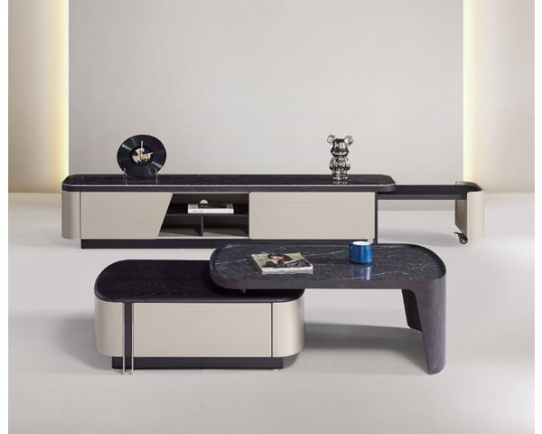 TABLE TELEVISEUR REF 801+TABLE BASSE REF 801 GRIS/BEIGE