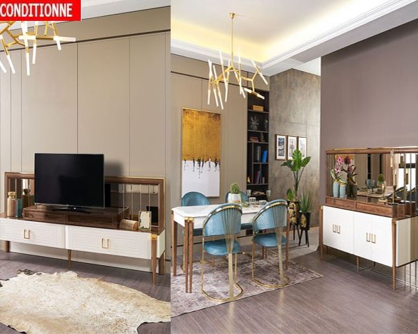 MEUBLE TV PARIS 210*44*180 +TABLE A MANGER 6 PLACES+BUFFET RECOND