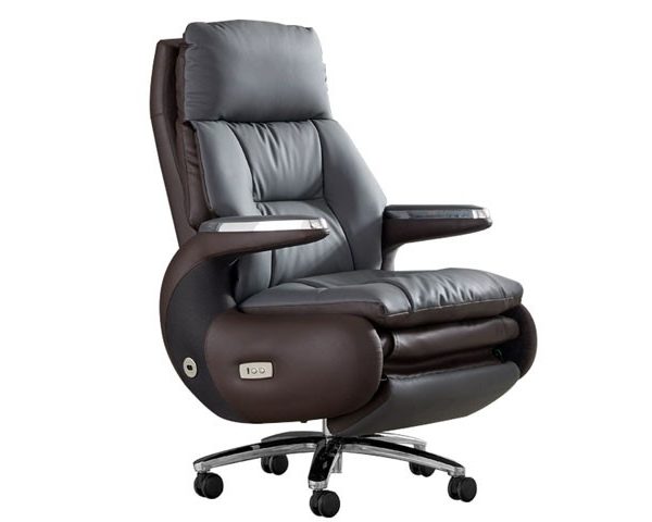 FAUTEUIL PRESIDENT ELECTRIC MASSAGE CUIR A022 GRIS FONCE-2506