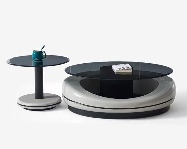 TABLE BASSE AVEC VERRE 2412# 940X745X350 COULEUR GRIS NOIR