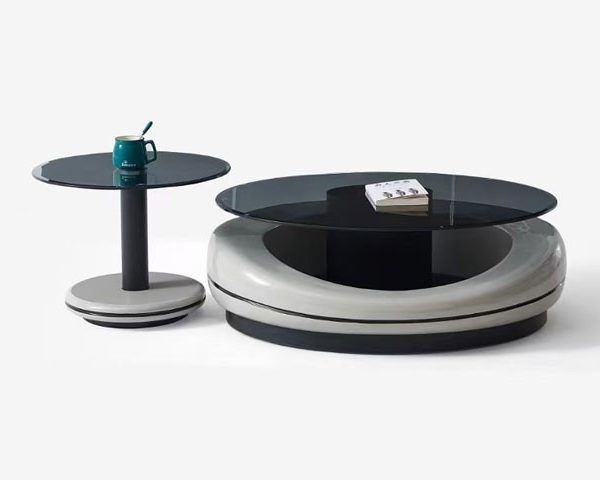 TABLE BASSE AVEC VERRE 2412# GM+TABLE BASSE VERRE 2412# PM GRIS NOIR