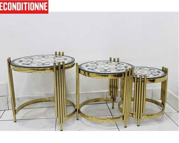 TABLE DE COIN SUPERPOSEE REF F018 47X47X3 3 PCES RECOND