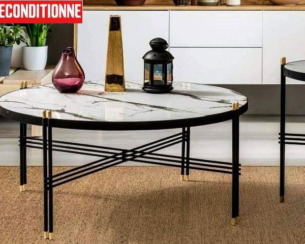 TABLE BASSE VERONA 120011 COULEUR NOIR BEIGE 90X40X90 RECOND