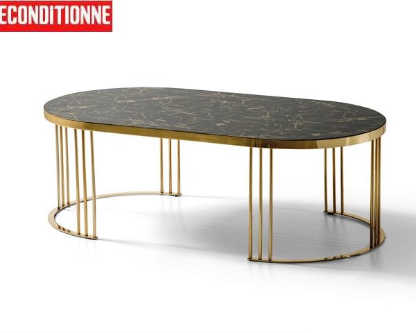 TABLE BASSE ZODIAC 120004 COULEUR MARBRE DOREE 111X60X3 RECOND