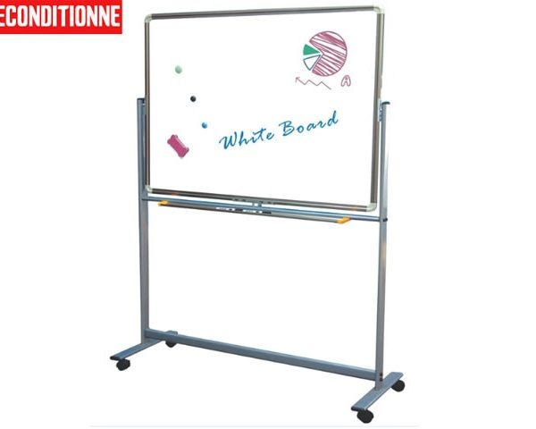TABLEAU BLANC DOUBLE FACE120X90 +SUPPORT METAL ROULETTE SFA211 RECOND