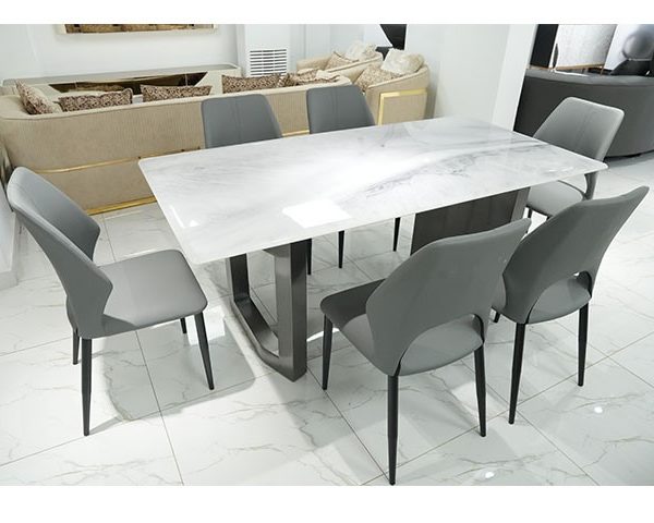 TABLE A MANGER 6 PLACES EN MARBRE REF 2-4 1800*900*750 GRIS/BLAN/SILV