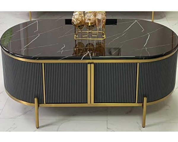 TABLE BASSE MARBRE REF A8035 130*70 COUILEUR GRIS/DOREE