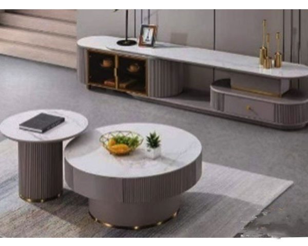 MEUBLE TV REF2101+TABLE BASSE REF2101+TABLE DE COIN REF2101 GRIS/BLAN