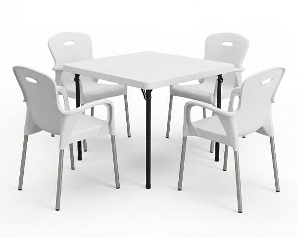 TABLE A MANGER 4 PLACES EN PLASTIQUE REF F88 880X880X750 CLR BLANCHE