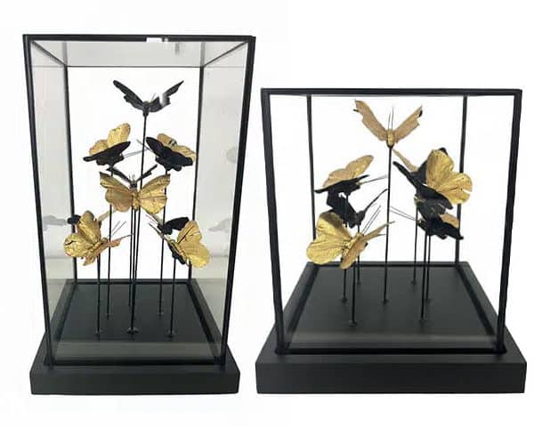 VASE DE DECORATION SET DE 2 PCS T-164 T-165 DORE/ ARGENTE/NOIR